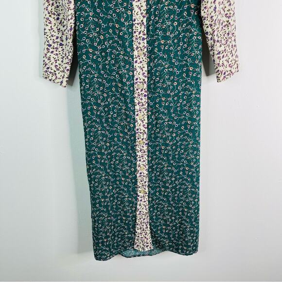Daisy Street green cream pink floral cottagecore cutout button maxi dress small - Picture 3 of 10